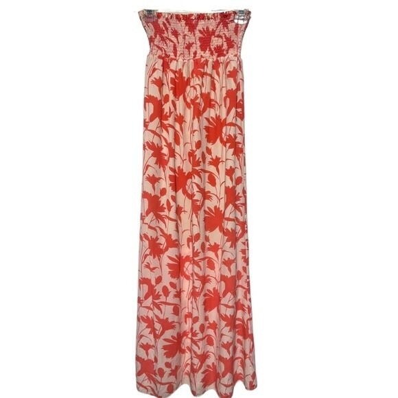 Patrizia Pepe Smocked  Strapless  Silk Floral Maxi Dress 4 - Picture 2 of 15